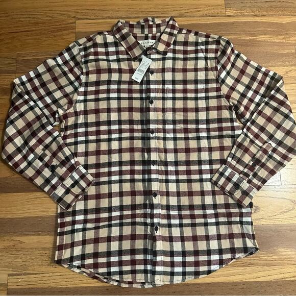 NWT! Men’s PacSun Plaid Button-Down Shirt, 100% Cotton, Western, Large - Picture 1 of 9